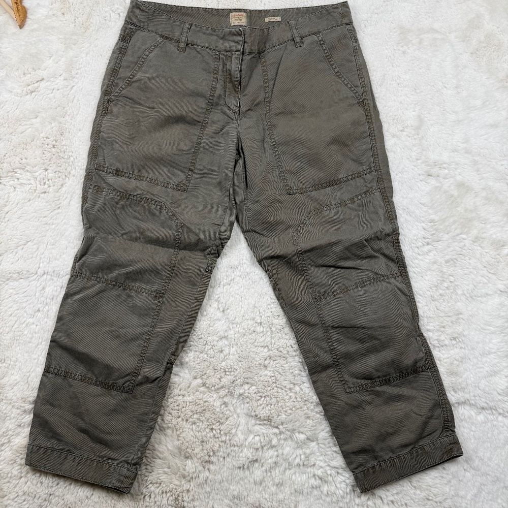 J. Crew Linen Blend City Fit Cargo Cropped Pants Green Style 27099 Women's Sz 8